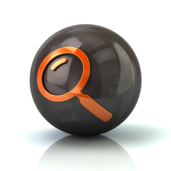 黒い光沢のある球のオレンジ検索アイコン — ストック写真