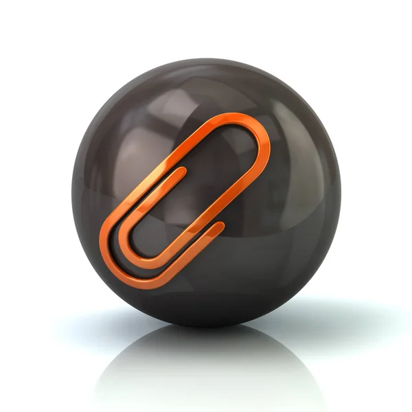 Orange paper clip icon on black glossy sphere — Stock Photo, Image