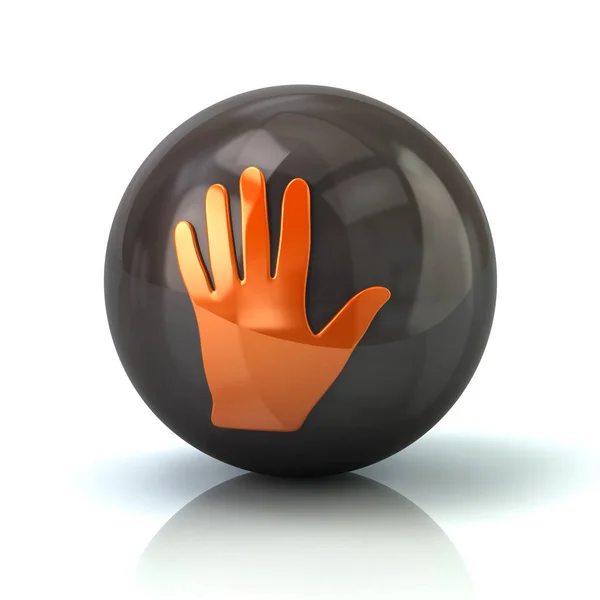 Orange hand icon on black glossy sphere — Stock Photo, Image