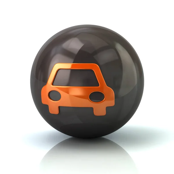 Na černé lesklé koule ikonu oranžové auto — Stock fotografie
