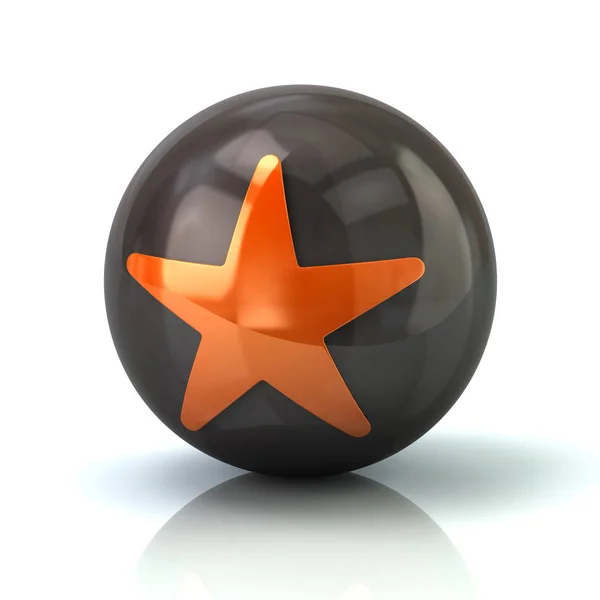 Icono de estrella naranja en esfera brillante negro — Foto de Stock