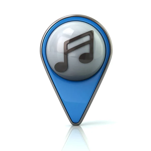 Blue map pointer with music note icon — Stock Photo, Image