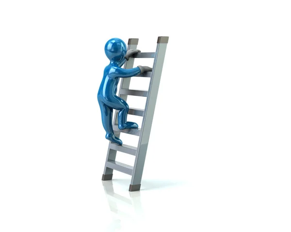 Blue man climbing on ladder — Stock Photo, Image