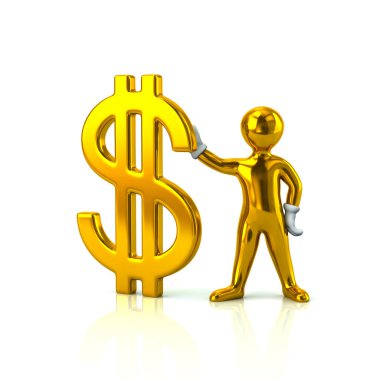 Altın adam holding dolar işareti