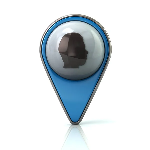 Ponteiro de mapa azul com ícone de cabeça — Fotografia de Stock