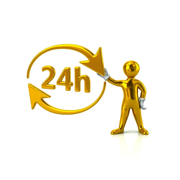 Golden man holding 24 hours icon — Stock Photo, Image