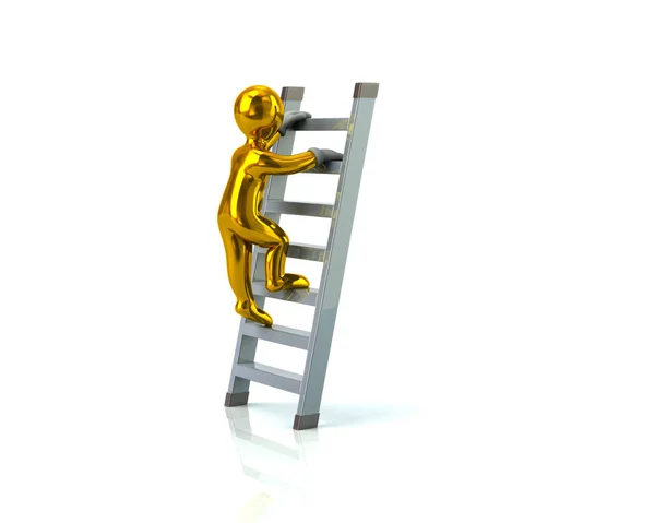 Golden man climbing on ladder — Stock Photo, Image