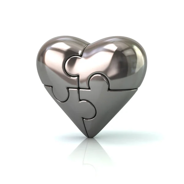 3D kalp parçalı bulmaca gümüş — Stok fotoğraf