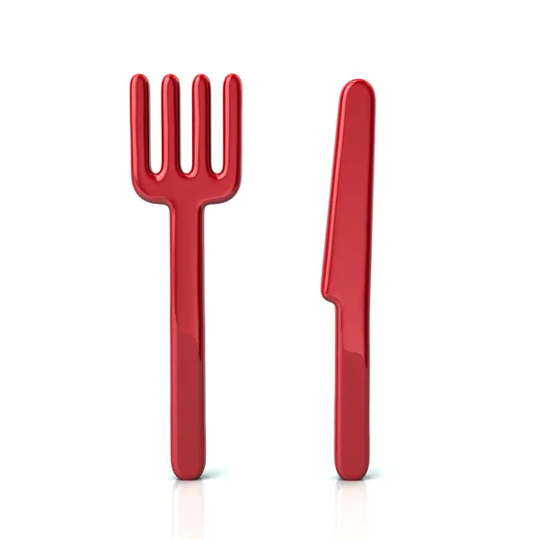 Tenedor rojo y cuchillo icono — Foto de Stock