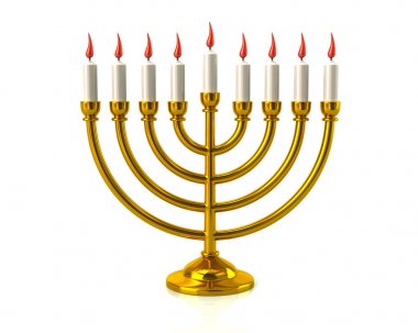 Mumlar yanan ile altın Hanukkah menorah