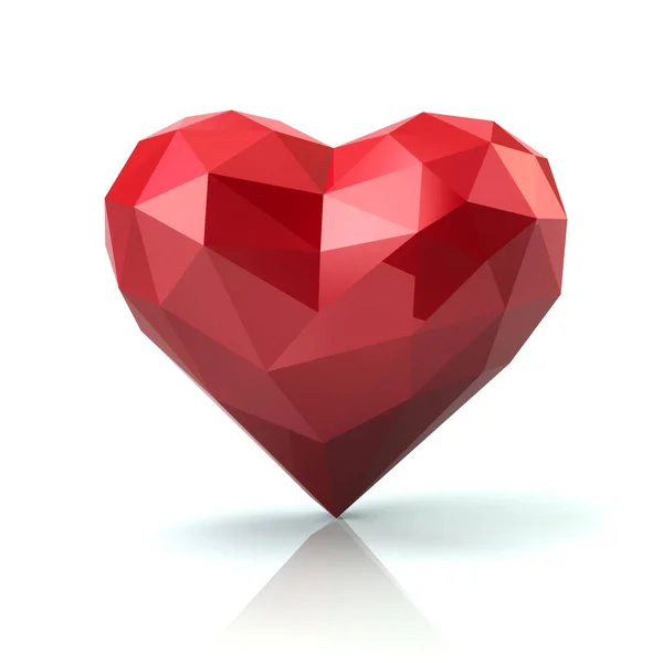 Basso poli cuore rosso illustrazione 3d — Foto Stock