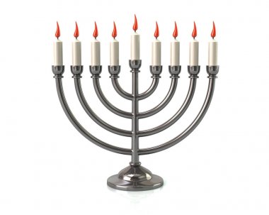 Mumlar yanan ile gümüş Hanukkah menorah