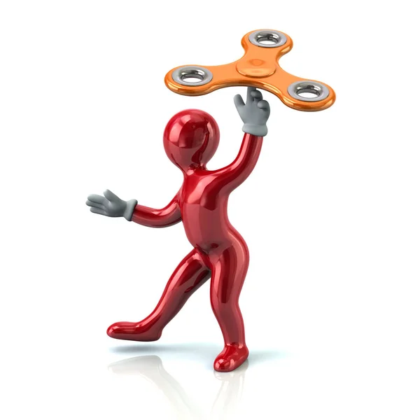Rode man met oranje fidget spinner — Stockfoto