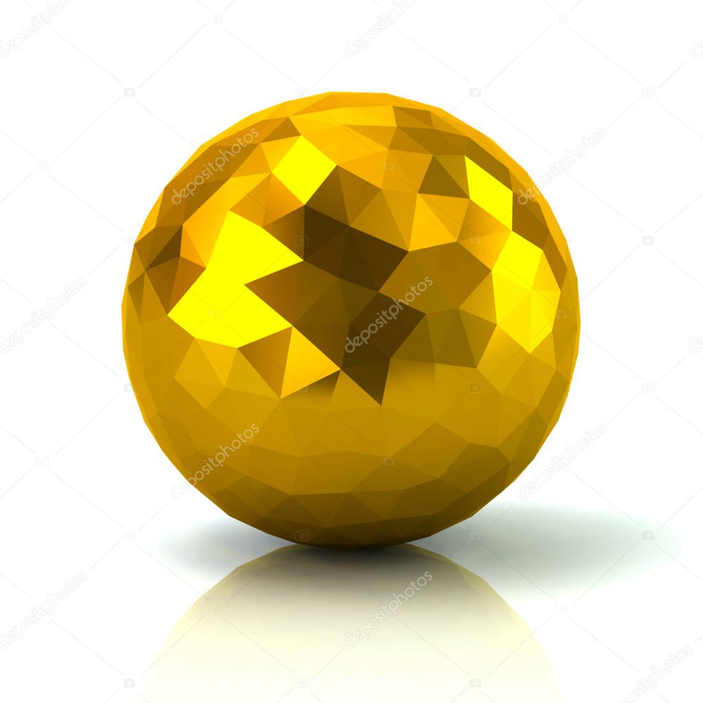 Golden low poly sphere 3d illustration on white background