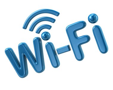 Beyaz arka plan, vektör, illüstrasyon izole mavi wi-fi metin simgesinin 3D resmi
