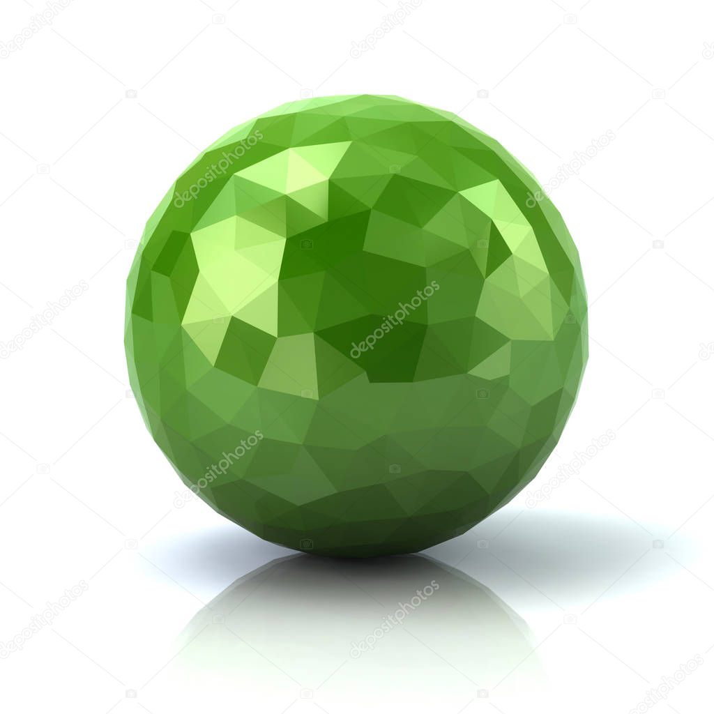 3d illustration of green low poly abstract sphere on white background, vector, illustration
