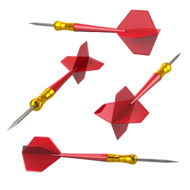 Kırmızı beyaz arka plan üzerinde 3d illüstrasyon izole okları Dart 