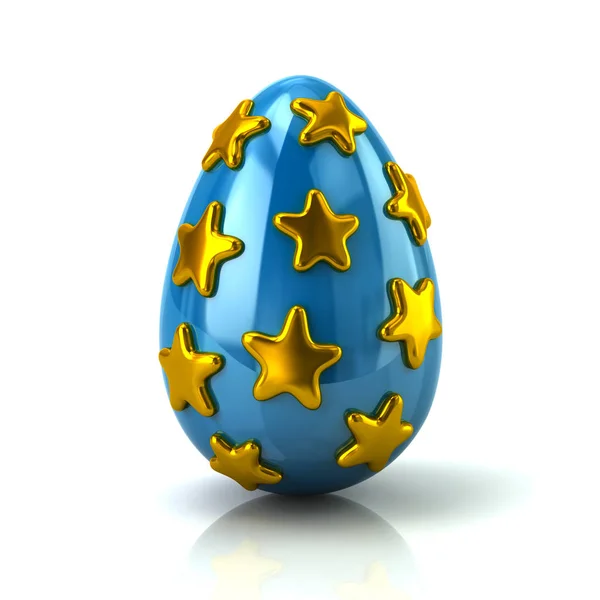 Huevo Pascua Azul Con Estrellas Doradas Ilustración Sobre Fondo Blanco — Foto de Stock