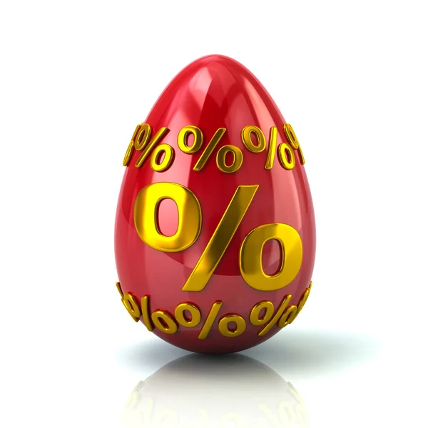 Κόκκινο Πασχαλινό Αυγό Χρυσό Ποσοστό Σημάδι Απεικόνιση Λευκό Φόντο — Φωτογραφία Αρχείου