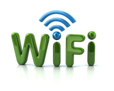 Wifi, 3d resimde beyaz zemin üzerine yeşil harfler 
