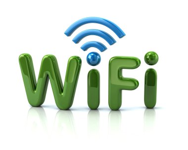 Green letters WiFi, 3d illustration on white background  clipart