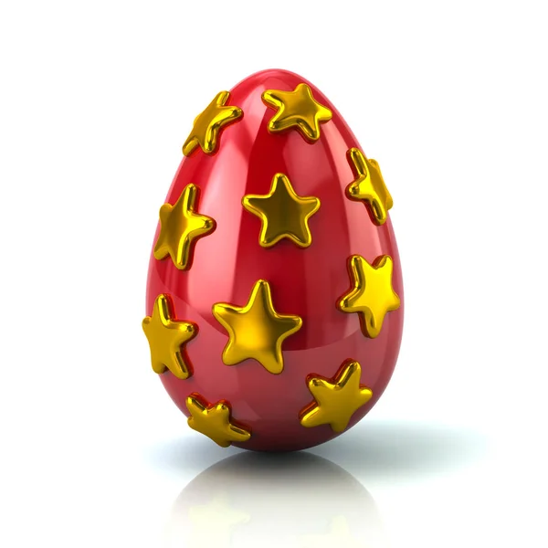Rotes Osterei Mit Goldenen Sternen Illustration Auf Weißem Hintergrund — Stockfoto