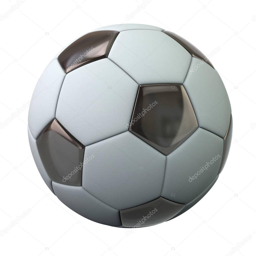 Black and white soccer ball, 3d illustration on white background