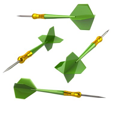 Yeşil okları 3d illüstrasyon izole beyaz arka plan üzerinde Dart