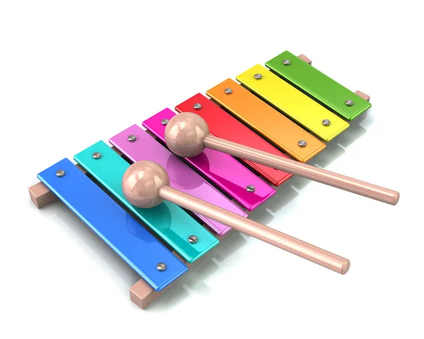Xylofoon Met Regenboog Gekleurde Toetsen Geïsoleerd Witte Achtergrond — Stockfoto
