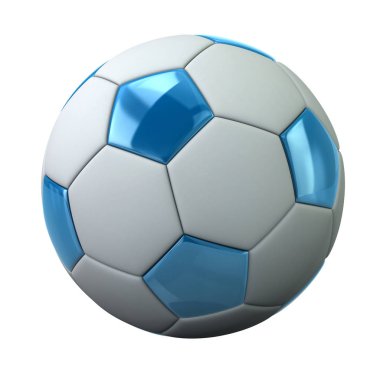 Beyaz arka plan üzerinde izole mavi ve beyaz futbol topu