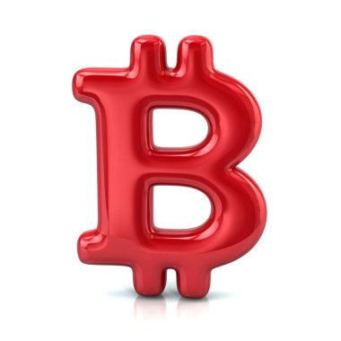 Beyaz arka plan üzerinde izole kırmızı Bitcoin sembolü