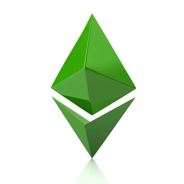 Зелений Ethereum Cryptocurrency Значок Білому Тлі — стокове фото