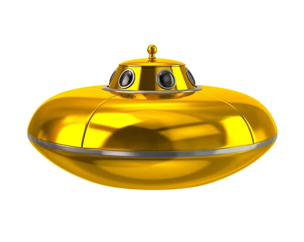 Golden Alien Spaceship White Background — Stock Photo, Image