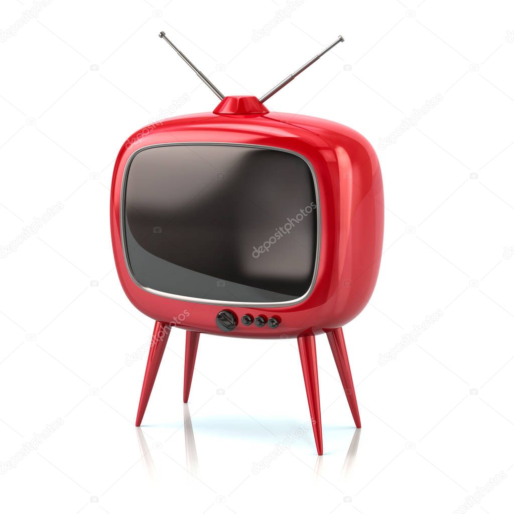 Stylish red retro TV on white background