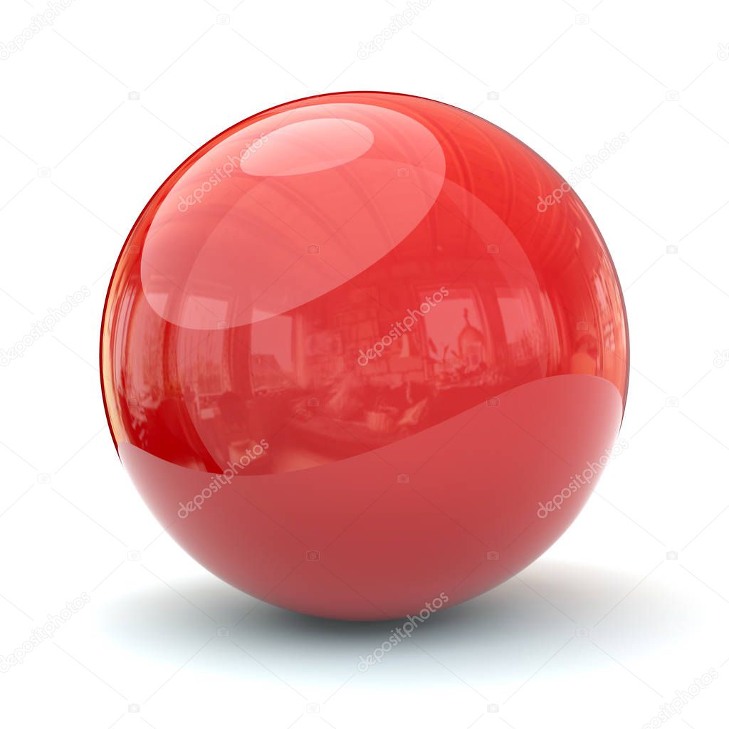 Red sphere with a shadow 3d illustration