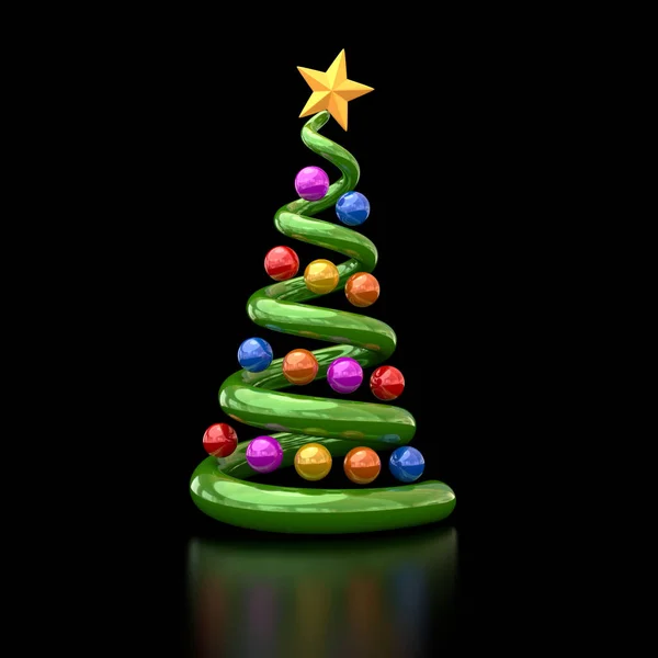 Abstract Albero di Natale con stella gialla 3d illustrazione — Foto Stock