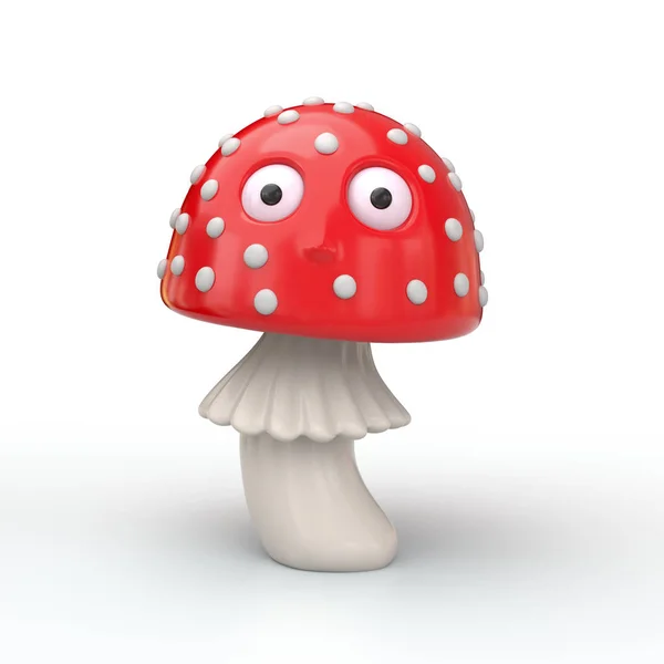 Red mushroom cartoon character with eyes 3d illustration — Stock Photo, Image