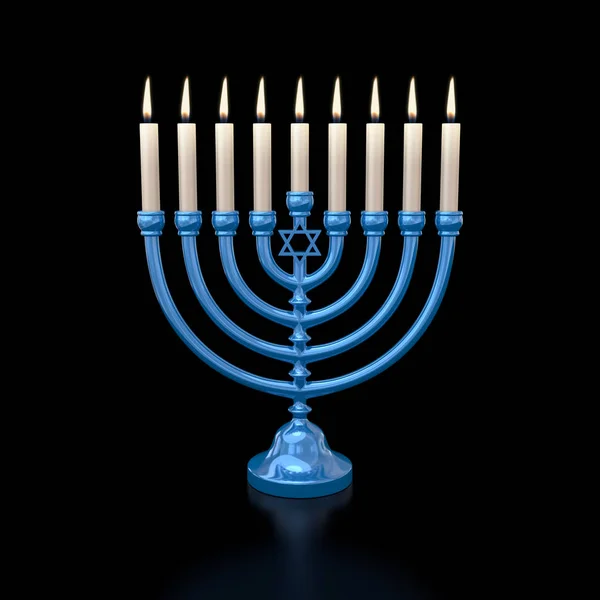 Star of David blue Hanukkah menorah on black background — 图库照片