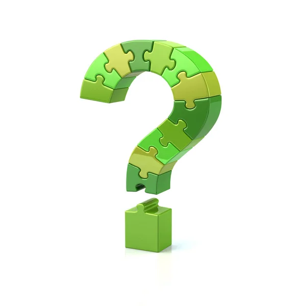 Zielony znak zapytania puzzle 3d ilustracja — Zdjęcie stockowe