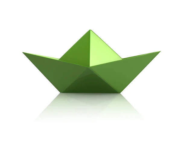 Ícone Barco Papel Verde Ilustração Fundo Branco — Fotografia de Stock