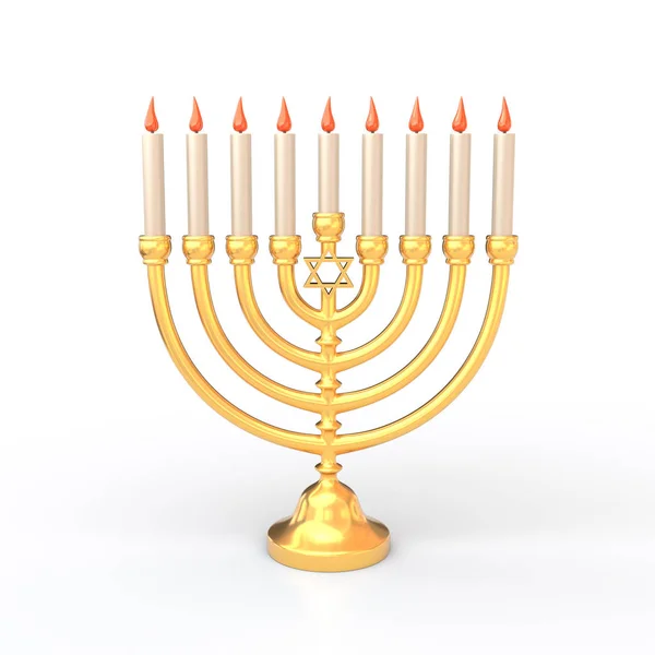 Golden Hanukkah Minorca con candele 3d illustrazione — Foto Stock