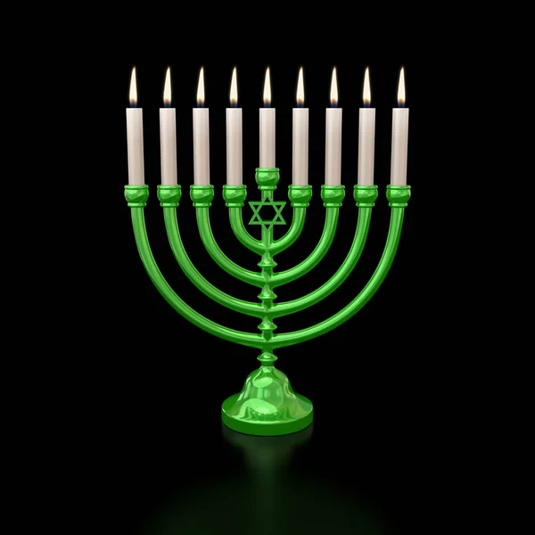 Star of David green Hanukkah menorah — Stock Photo, Image