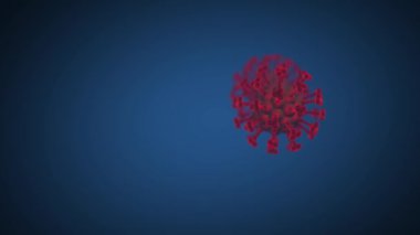 Coronavirus COVID-19 virüs hastalığı mavi arka planda 3 boyutlu animasyon kırmızı virüs salgını