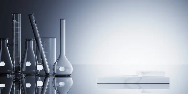 医学和科学概念的最小成分 一套白色背景的实验室玻璃器皿 3D渲染说明 — 图库照片