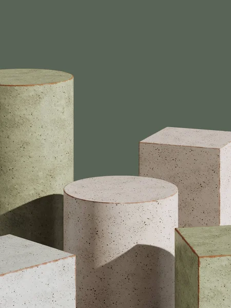 Markalaşma için soyut arkaplan ve minimum sunum. Toprak rengi seramik geometri adımı. 3d resimleme.