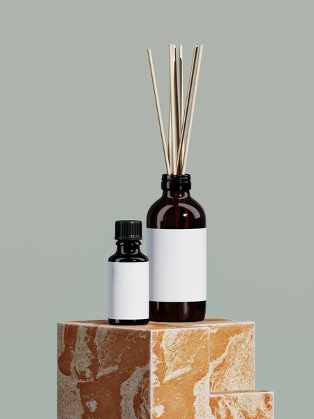 Streszczenie Tła Dla Brandingu Minimalna Prezentacja Aromatyczne Drewno Aromatyczne Butelka — Zdjęcie stockowe