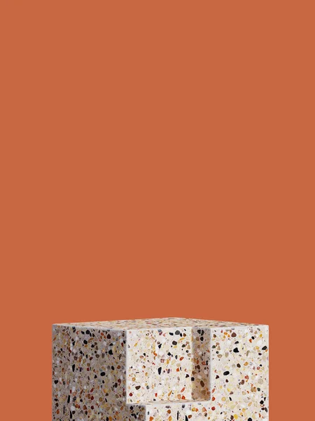 Markalaşma için soyut arkaplan ve minimum sunum. Kahverengi arka planı olan terrazzo geometri podyumu. 3d resimleme.