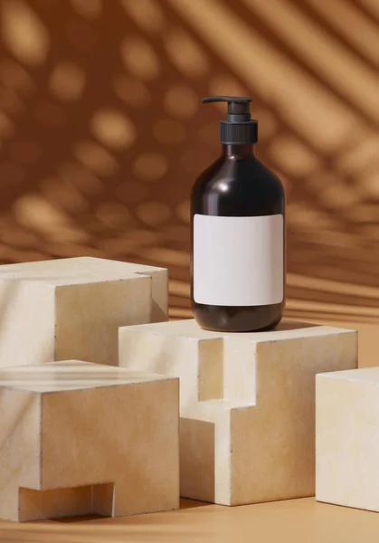 Streszczenie Tła Dla Brandingu Minimalna Prezentacja Butelka Kosmetyczna Ziemi Ton — Zdjęcie stockowe