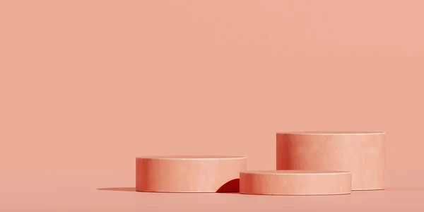 Marka ve ambalaj sunumu için en düşük arkaplan. Mercan zeminli mercan podyumu. 3d resimleme.