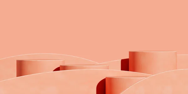 Marka ve ambalaj sunumu için en düşük arkaplan. Mercan zeminli mercan podyumu. 3d resimleme.